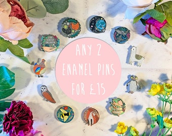 Any 2 Enamel Pins, Enamel Pins, Animal Pins, Chicken Pin, Fox Pin, Penguin Pin, Bee Pin, Llama Pin, Bouquet Pin, Mix and Match