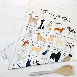 Dogs Tea Towel, A-Z of Dogs Tea Towel, Illustrated Tea Towel, Dog Homewares, Dog lovers Gift, Kitchen Accessories Gift, Tea Towel image 2