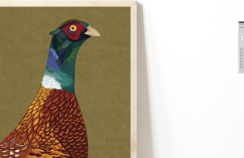 May include: A close-up of a pheasant with a green, blue, and white head and neck. The pheasant's body is covered in orange and brown feathers.