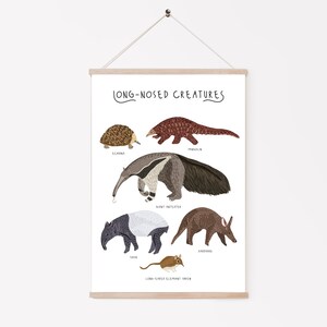 Póster de criaturas de nariz larga, impresión de pangolín, impresión de oso hormiguero, impresiones de animales, arte de pared para guardería, decoración de habitación infantil, póster de animales lindos, criaturas imagen 2