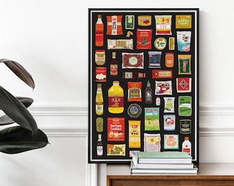 Impresión de despensa china, impresión de comida china, póster de empaque de alimentos, arte de cocina para el hogar, impresión de cocina asiática, póster de cocina, póster de comida