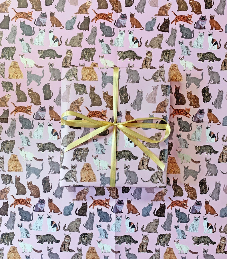 Cat Wrapping Paper Cat Print Wrap Cute Cat Gift Wrap Etsy UK
