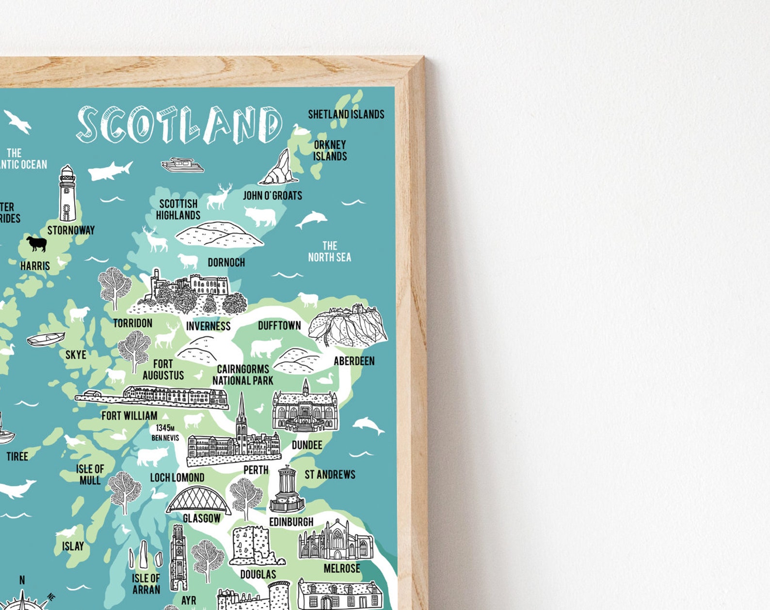 Scotland Map Scotland Gifts Map Illustration County Map Etsy
