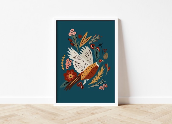 Pheasant Print, Illustrated pheasant poster, Beautiful pheasant print, Game birds illustration, Wildlife art, Kitchen decor, Pheasant gift