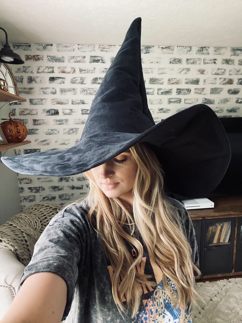 Extra Large Black Suede Witch or Wizard Hat 