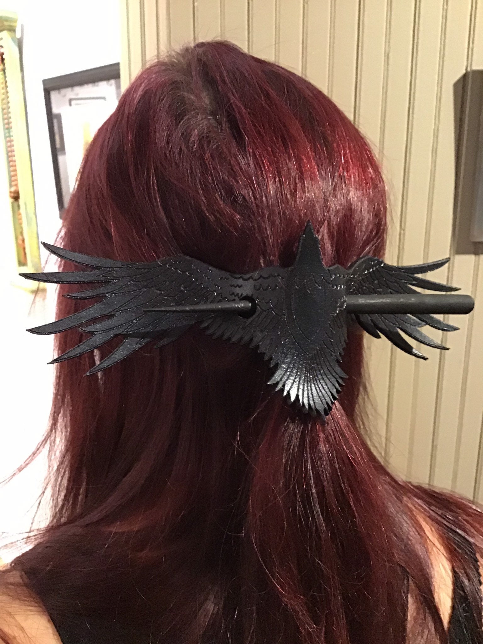 Raven Leather Hair Slide With Silver Finish - Etsy display picture 3
