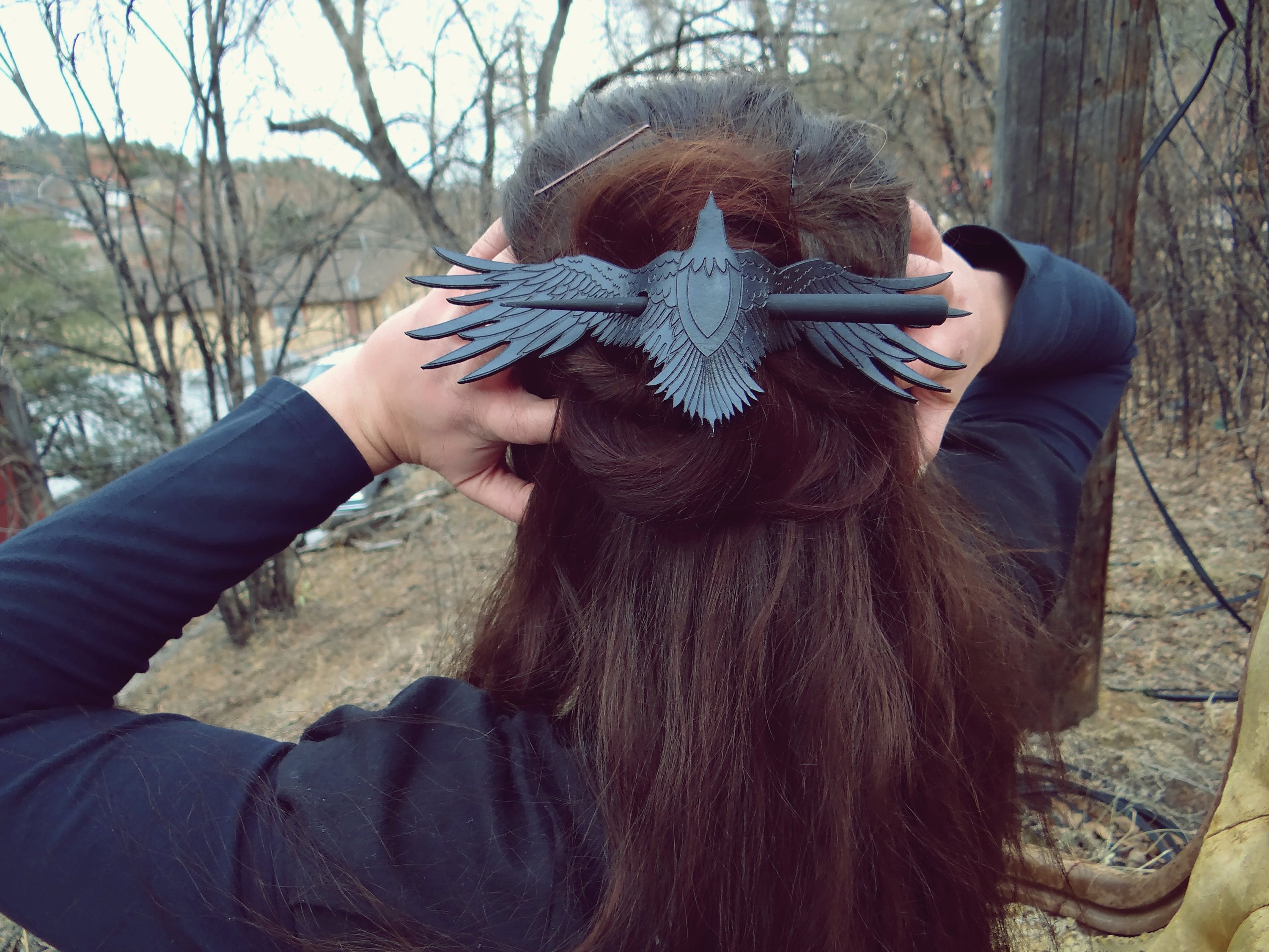 Raven Leather Hair Slide with silver finish