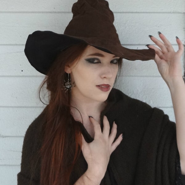 Rustic Brown Suede Witch or Wizard Hat