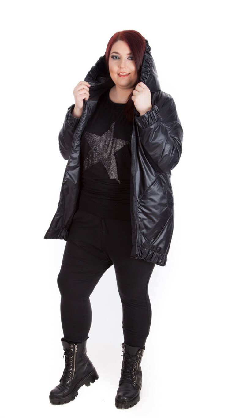 Plus Size Jacket Women Coat Winter Black Oversized Hooded Zipped Clothing Spring