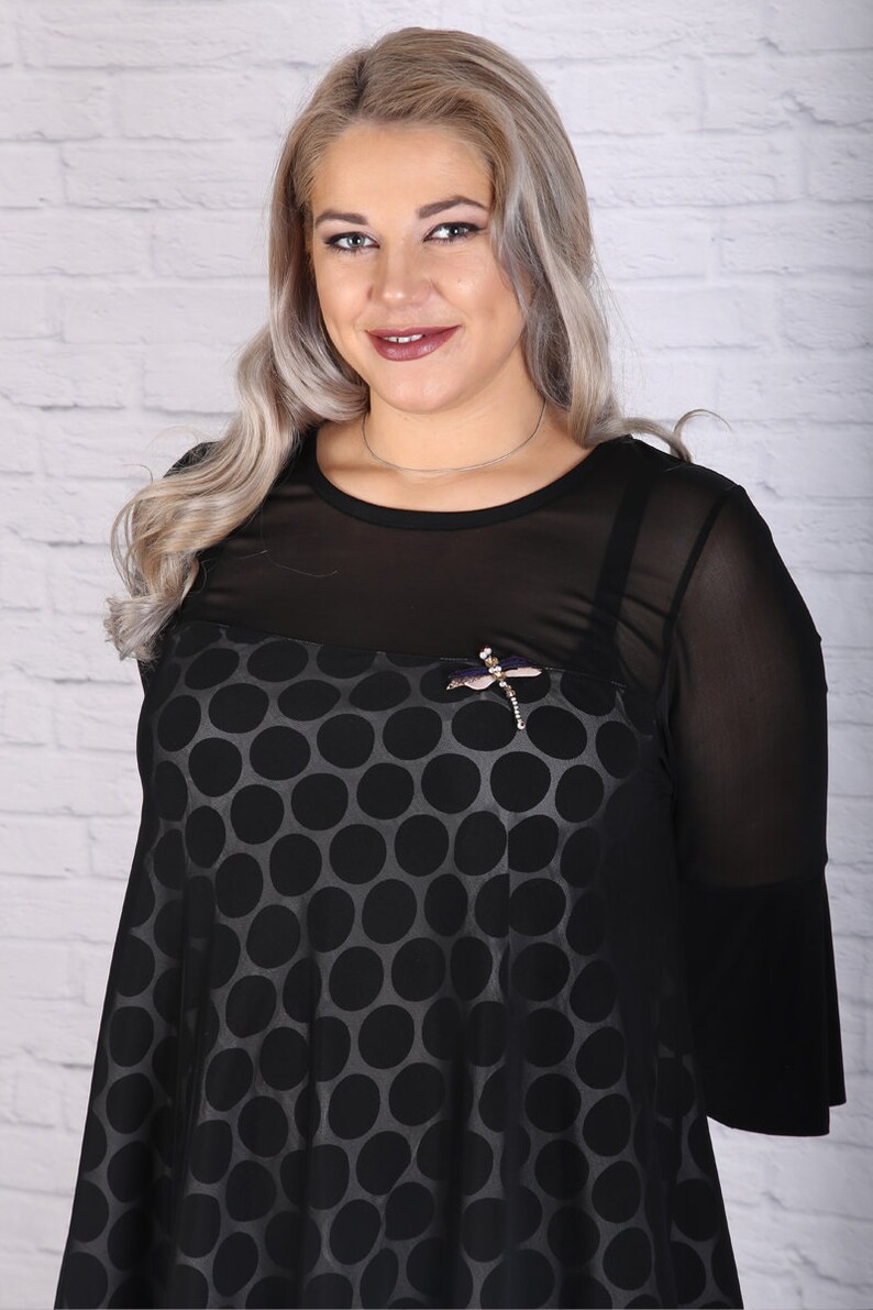 Polka Dot Top Cocktail Top Plus Size Tunic Oversize Tunic Plus Size Clothing Women Tunic Sheer Tunic Party Top Elegant Black Tunic