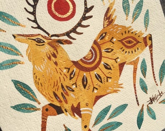 LARGE Prancing Red Deer Hand-Painted Card