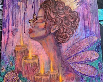 Inner Glow Original Acrylic Painting | Healing Art After Heartbreak | Dragonfly Wall Art | Feminine Empowerment | 16x18 Canvas Board
