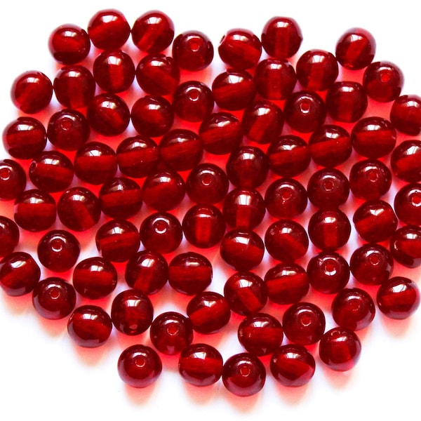 Lot of 50 6mm Czech glass druks - ruby red light garnet smooth round druk beads C0023