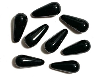 Six Large Czech Glass Teardrop Beads 20 X 9mm Jet Black Drop or