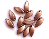 20 Czech glass twisted teardrop, petal or dagger beads - top drilled 6 x 12mm matte metallic copper pressed glass beads C0038