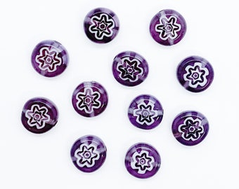 100 Violet Indien Verre Floral Disque Perles; Taille 8 mm