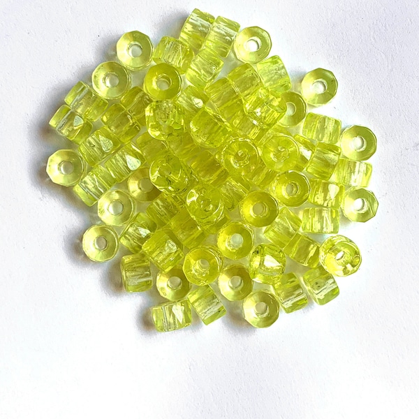 Lot of 25 9mm Czech glass faceted pony or roller beads - jonquil yellow - large hole glass crow beads C0951