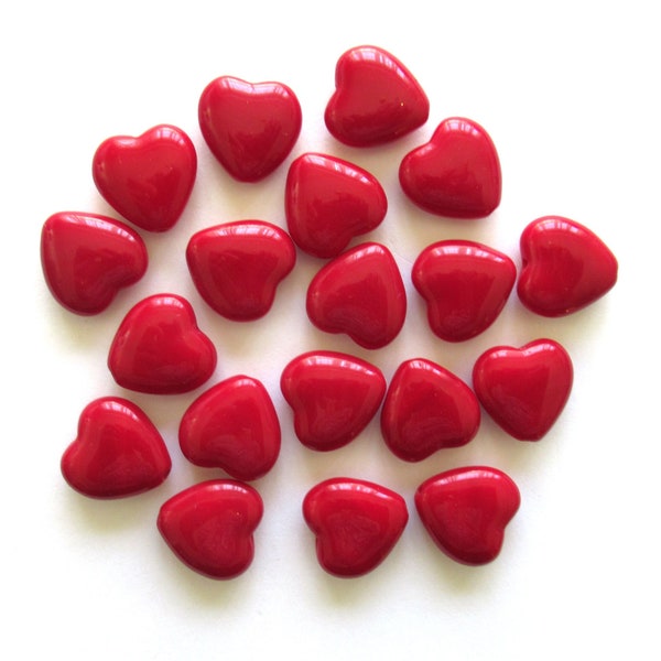 Lot of 6 Czech glass large heart beads - 16 x 15mm opaque red heart shaped beads C0067