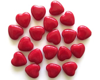 Lot of 6 Czech glass large heart beads - 16 x 15mm opaque red heart shaped beads C0067