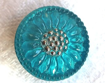 Czech Glass 36 mm Abstract Flower Button Teal with Amethyst