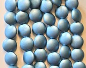 Lot of 8 Czech glass coin beads - 14mm puffy pillow beads - Satin Metallic Arctic Blue - C40101