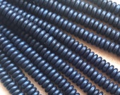 Lot of 50 6mm Czech glass rondelle beads, matte metallic dark blue suede, sueded flat spacers or rondelles C3801