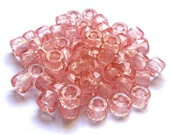 Lot of 24 9mm Czech glass faceted pony or roller beads - rosaline pink - large hole glass crow beads C0951