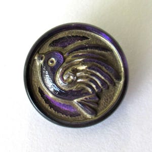 One 18mm Czech glass bird button - purple with a gold wash - decorative shank buttons 00432