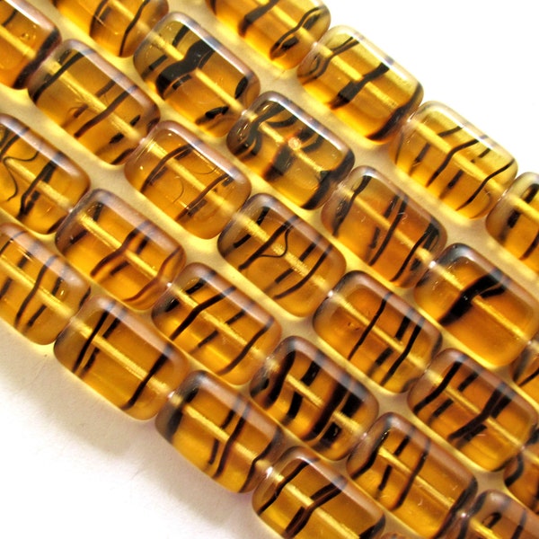 24 Czech glass rectangle beads - 8 x 12mm tortoise shell rectangles - table cut tortoiseshell pressed glass beads - C00612