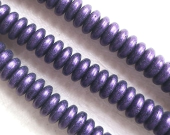 6mm Czech Glass Rondelle Beads: Matte Metallic Purple Suede Spacers - Lot of 50 C3801