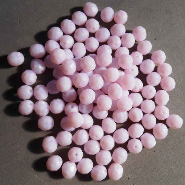 25 8mm Opaque Rose Alabaster, Light Pink beads, faceted round firepolished glass beads C00125