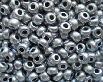 24 grams Opaque Matte Metallic Silver Czech Glass 6/0 glass seed beads, size 6 Preciosa Rocaille 4mm spacer beads, large, big hole C6824