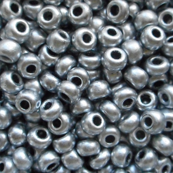 24 grams Opaque Matte Metallic Silver Czech Glass 6/0 glass seed beads, size 6 Preciosa Rocaille 4mm spacer beads, large, big hole C6824