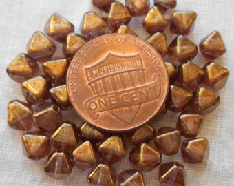 50 6mm iridescent Lumi Brown bicone pressed glass Czech beads, C7850