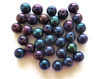 Lot of 25 8mm Czech glass druks - blue iris smooth round druk beads - C0003