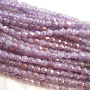 50 4mm Czech glass Luster Translucent Stone Pink beads, firepolished faceted round glass beads C5550