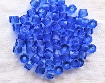 50 6mm Czech transparent medium sapphire blue, faceted pony, roller beads, large hole fire polished crow beads, C52150