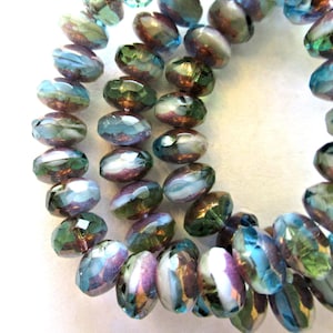 25 Czech Glass Puffy Rondelle Beads: Peruvian Opal Color Mix (5x7mm) C00612