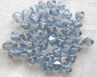 50 6mm iridescent Lumi Blue bicone beads -  pressed glass Czech bicones, C00701