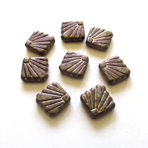 8 Czech glass square fan beads - 17 x 17mm -  opaque purple beads with a splotchy rustic finish - C0089
