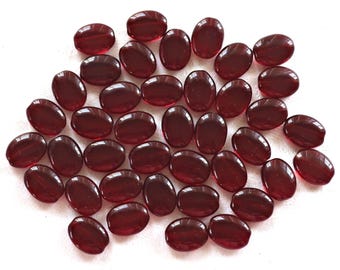 25 transparent garnet red flat oval Czech Glass  beads, 12mm x 9mm pressed glass beads C0055