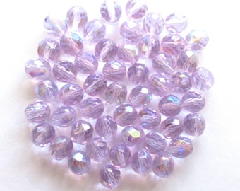 Lot of 25 8mm Czech glass beads - alexandrite lilac lavender ab fire polished faceted round glass beads C0028