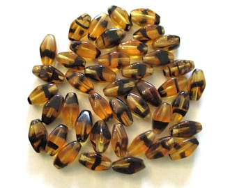 25 11mm x 7mm Czech glass lantern or tube -  tortoise tortoiseshell beads C0024