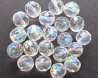 Ten Czech glass fire polished faceted round beads - 12mm crystal clear beads with an ab finish C0038