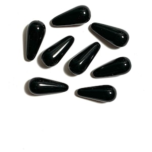 Six large Czech glass teardrop beads - 20 x 9mm jet black drop or pear beads - C0004