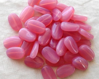 15 Pink Rose Opal slightly twisted oval Czech Glass beads, 14mm x 8mm pressed glass beads C0089