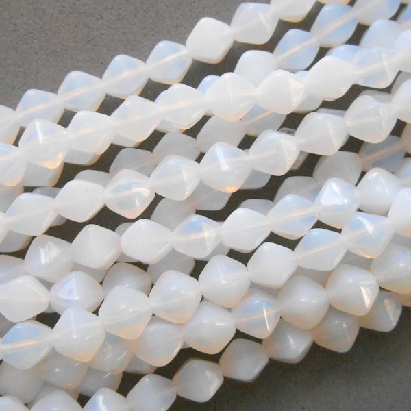 50 6mm Milky White bicone beads, pressed glass Czech bicones, C0082