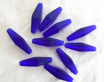 10 24 x 9mm cobalt blue glass long lantern or tube beads C8501