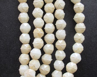 50 4mm Czech glass English cut faceted beads - opaque off white beads with a mercury finish - C0057