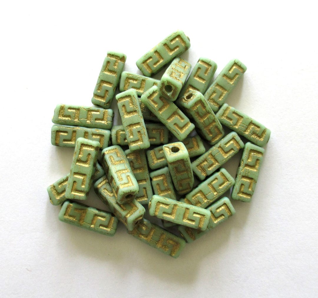 Block Beeds 12 Czech Glass Beads - Squared Tube Beads - Celtic Block Beads - Green ...